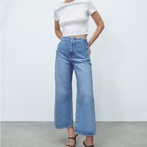 Zara cropped wide leg button jeans
